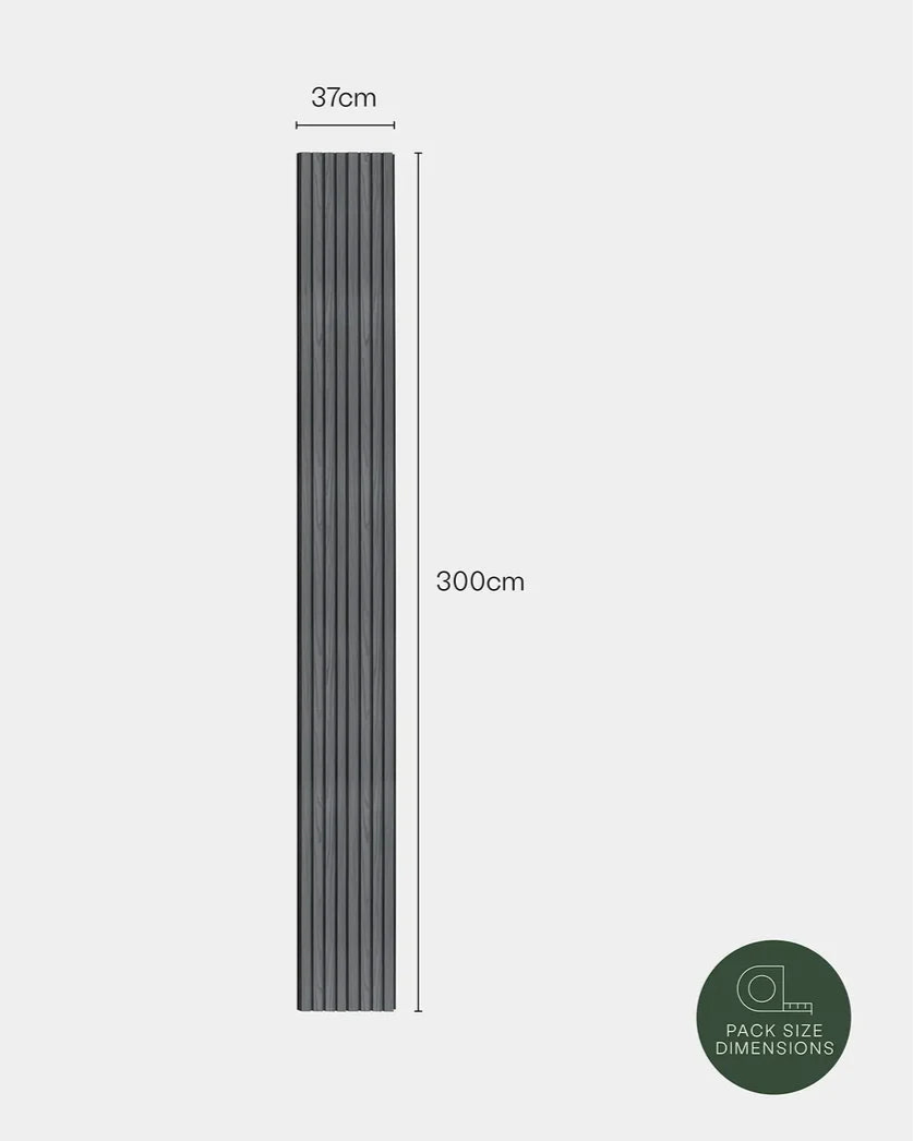 Close-up of Plaank grey composite slat texture showing wood-effect surface finish detail