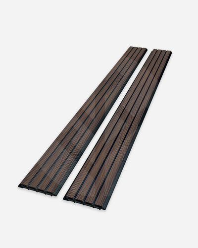 Side profile of Plaank walnut composite panel showing hollow core and tongue-groove edge