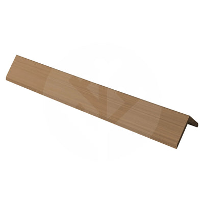 Close-up of Plaank corner trim showing wood-effect composite finish matching panel colours