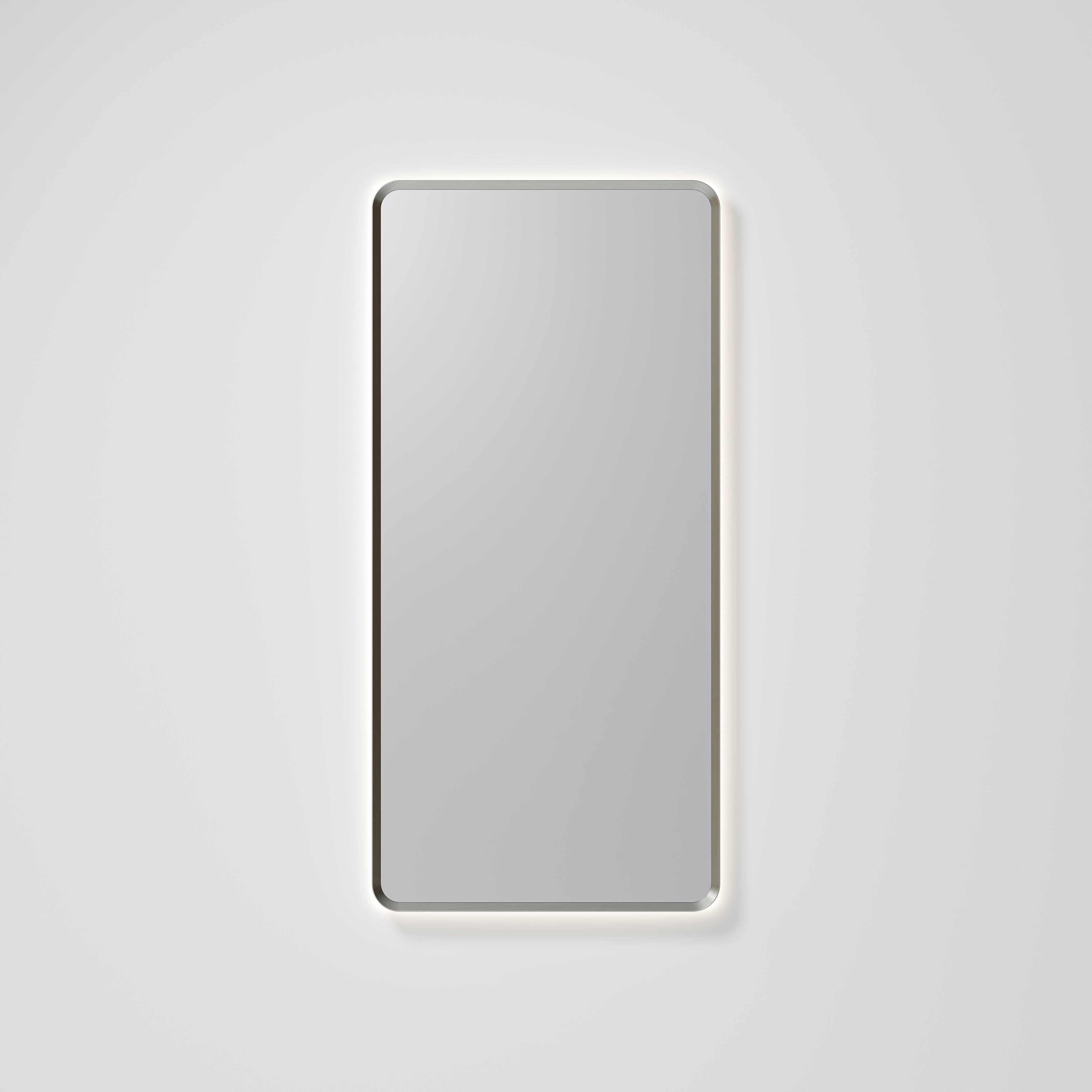 Aura rectangle LED mirror in matte white frame finish variant on white background