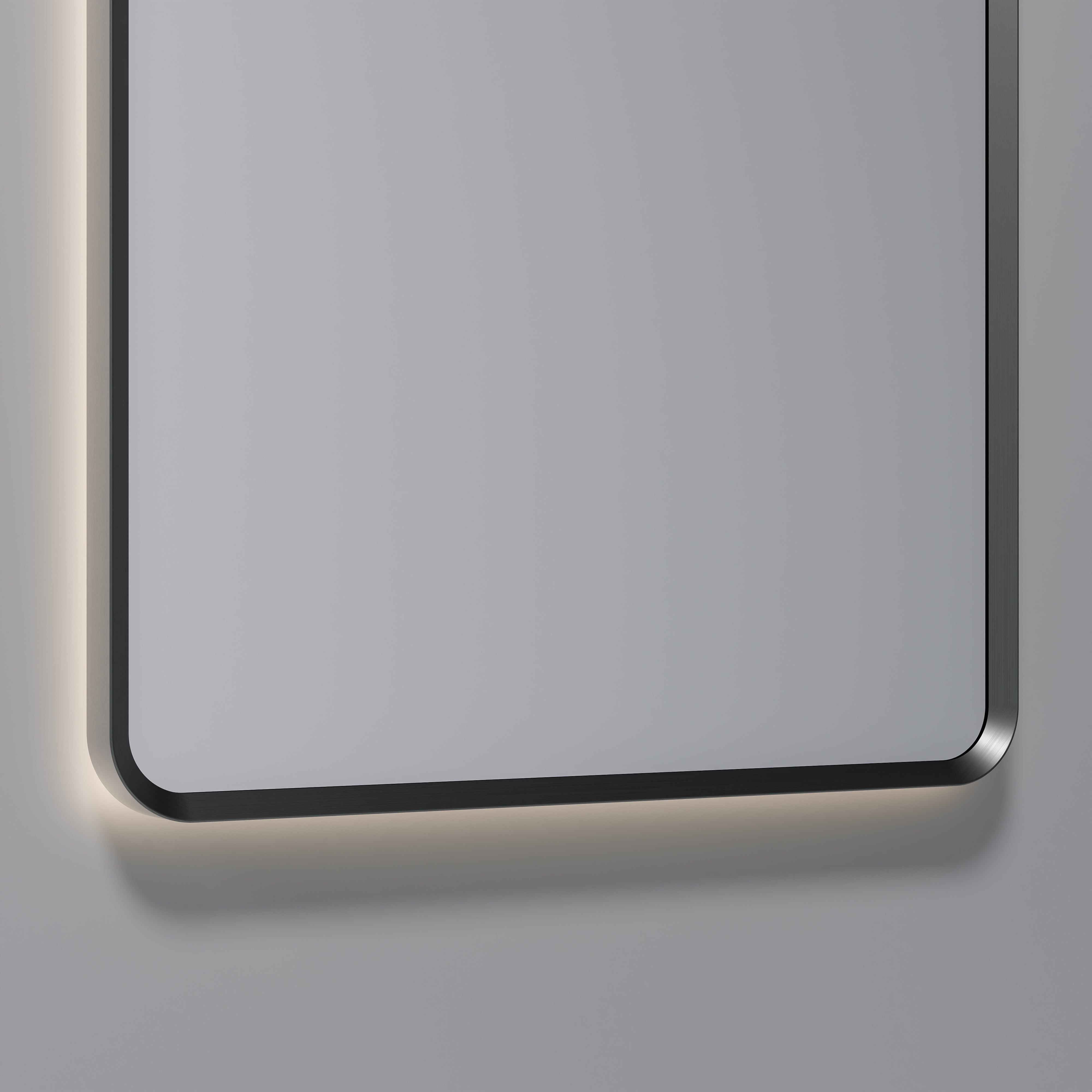 Aura mirror installed in ensuite bathroom with marble tiles and modern vanity styling