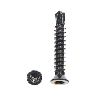 Pack of Plaank black joist screws for securing exterior composite slat panels to framework