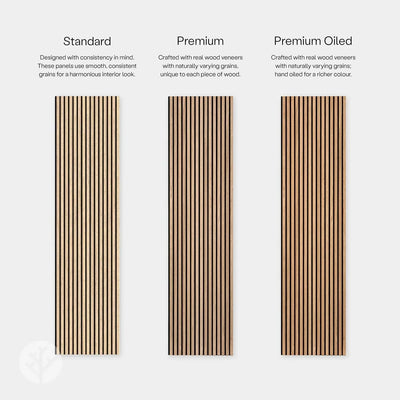 Acupanel Natural Oak (Grey Felt) acoustic slat wall panels in a contemporary interior
