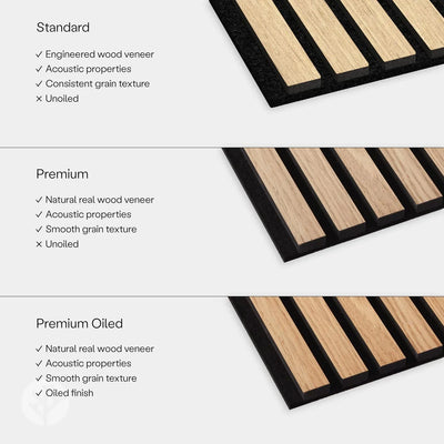 Acupanel Natural Oak (Grey Felt) acoustic slat wall panels in a contemporary interior
