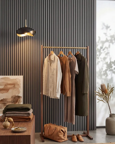 Acupanel Dusty Grey acoustic slat wall panels in a retail store