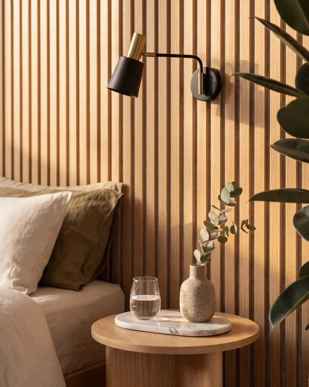 Acupanel Natural Oak (Grey Felt) acoustic slat wall panels close up