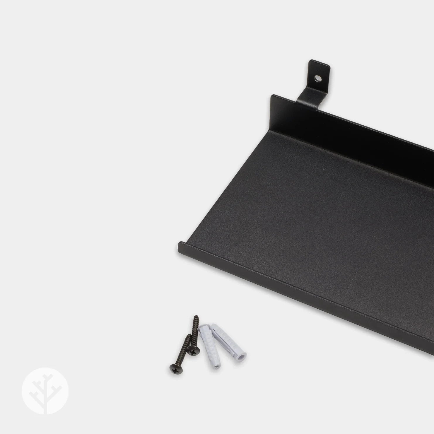 Side profile of small ledge shelf showing bracket that clips between Acupanel slats