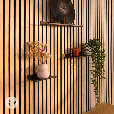 Small ledge shelf flat lay on white background showing compact dimensions and slim profile